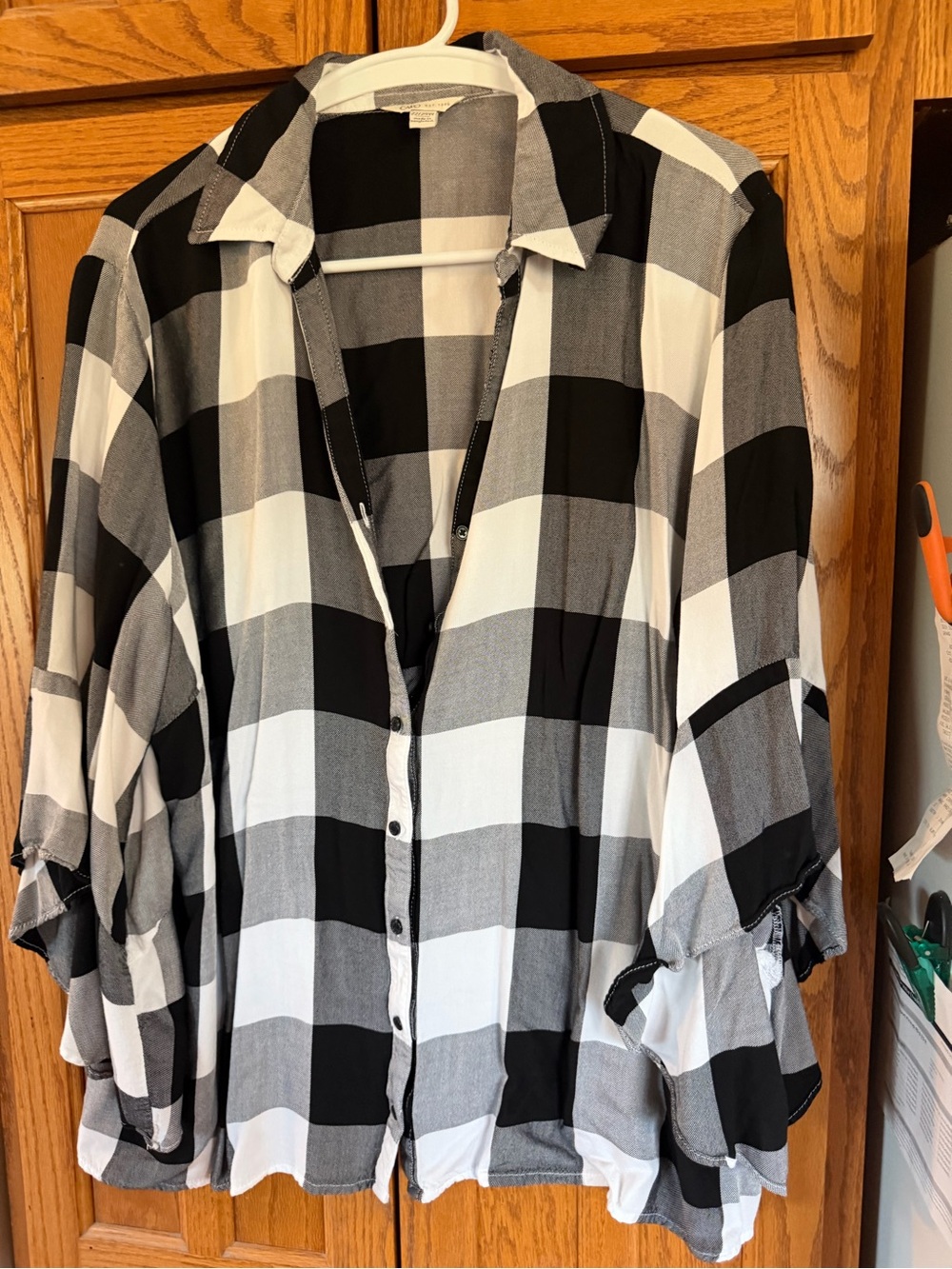 Cato Black and White Buffalo Plaid Women's Button-Down Shirt